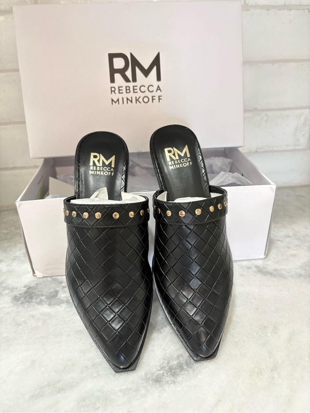 Rebecca Minkoff Barb Studded Croc-Embossed Mule | Black | Size 7 | NWT - Picture 7 of 8